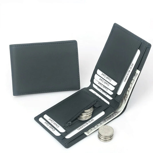 2021 New Men's Genuine Leather Wallet RFID Zipper Multi Card Slot Top Leather Short Wallet for Men Fashion Cowhide Male Purse