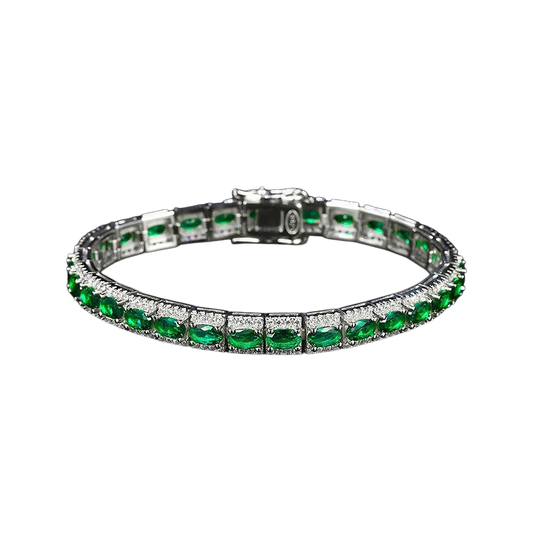 18K Real Platinum PT950 green spinel diamond bracelet Sen Instagram niche design simple single row full of diamond light luxury