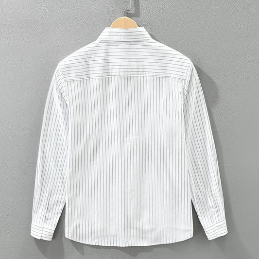 2025 Autumn New Fresh Striped 100% Cotton Long Sleeve Shirt for Men Clothing Comfort Turn-down Collar Tops CM7629