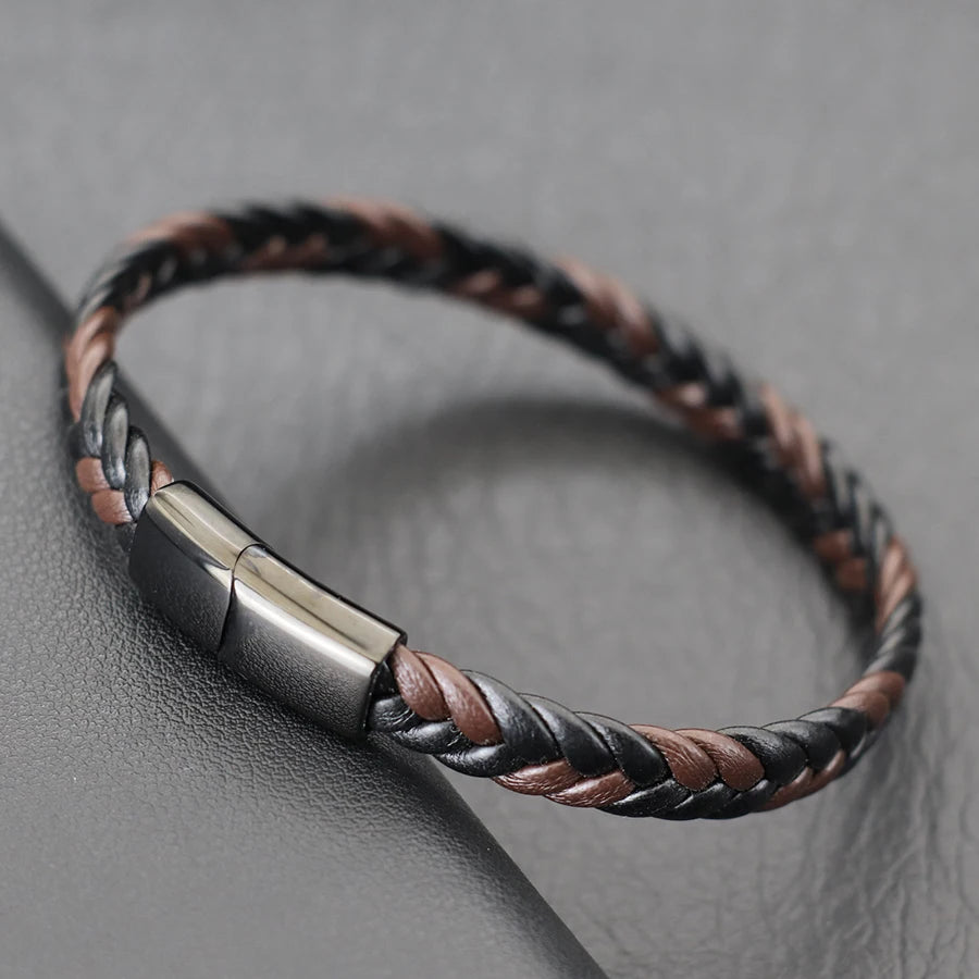 Unique Men Leather Bracelet Stainless Steel Detachable Buckle Hiphop Wrap Braclet Bangle Gifts For Him Leisure Pulseira Joias