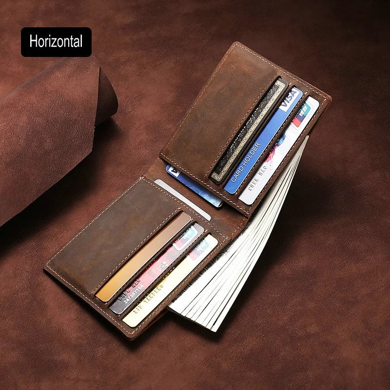 GENODERN Crazy Horse Leather Men's Wallet Vintage Cow Leather Wallet for Men Slim Male Purse