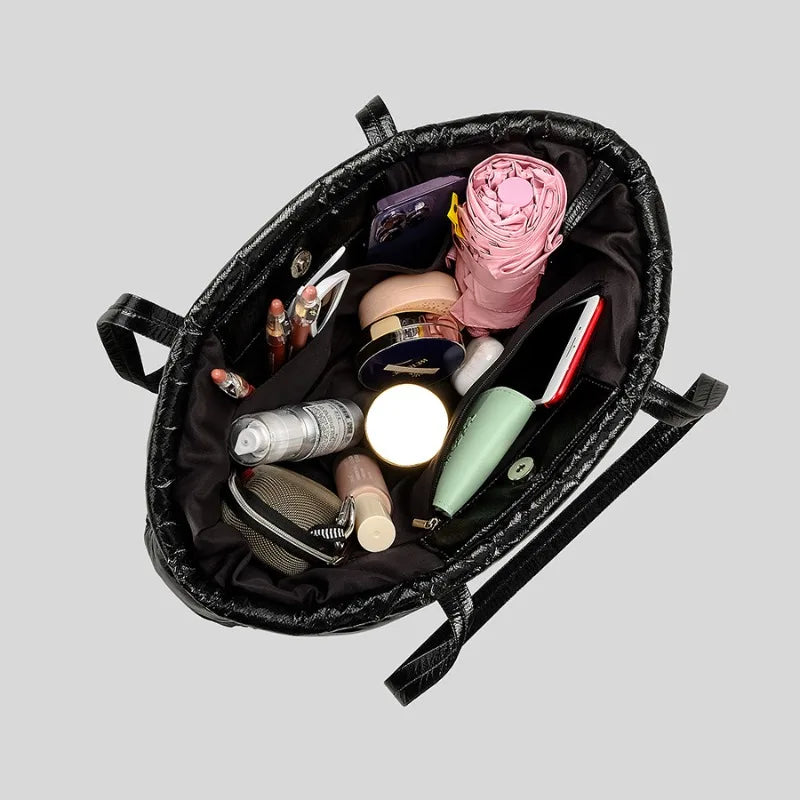 2025 New Winter Plaid Quilted Cotton-padded Large Capacity Shoulder Bag for Women Casual Nylon Down Cotton Soft Tote Bag