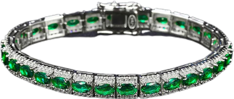 18K Real Platinum PT950 green spinel diamond bracelet Sen Instagram niche design simple single row full of diamond light luxury