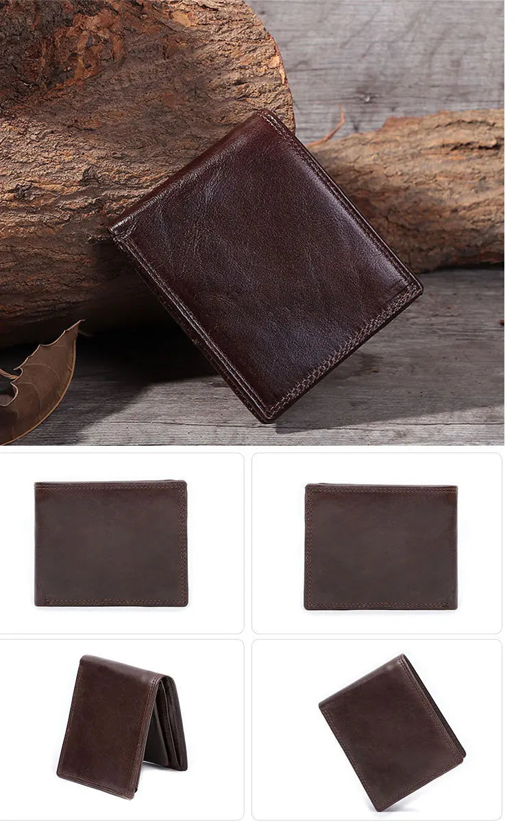 GENODERN Cow Leather Men Wallets with Coin Pocket Vintage Male Purse RFID Blocking Genuine Leather Men Wallet with Card Holders