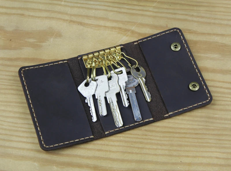 High Class Handmade Men Genuine Leather Key Holder Leather Key Wallet Men Housekeeper Women Key Case Bag key organizer pouch