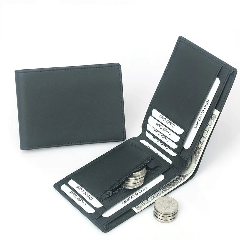 2021 New Men's Genuine Leather Wallet RFID Zipper Multi Card Slot Top Leather Short Wallet for Men Fashion Cowhide Male Purse