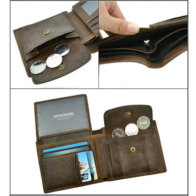 Cow Leather Men Wallets with Coin Pocket Vintage Male Purse Function Brown Genuine Leather Men Wallet with Card Holders
