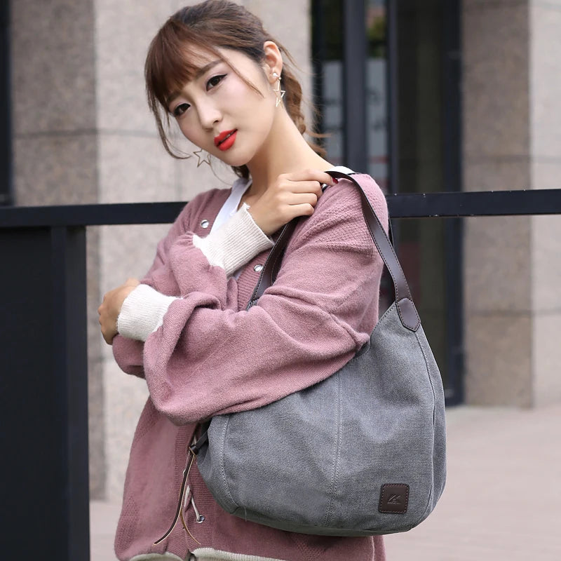 High Quality Canvas Women Handbag Casual Large Capacity Hobos Messenger Bag Female Totes Bolsas Women's Purse Solid Shoulder Bag