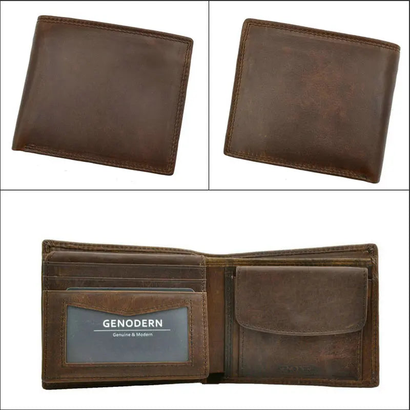 Cow Leather Men Wallets with Coin Pocket Vintage Male Purse Function Brown Genuine Leather Men Wallet with Card Holders