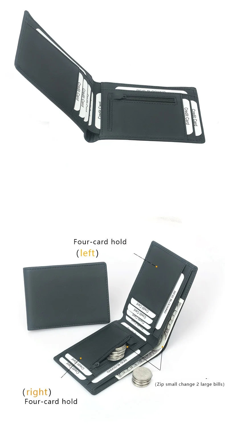 2021 New Men's Genuine Leather Wallet RFID Zipper Multi Card Slot Top Leather Short Wallet for Men Fashion Cowhide Male Purse