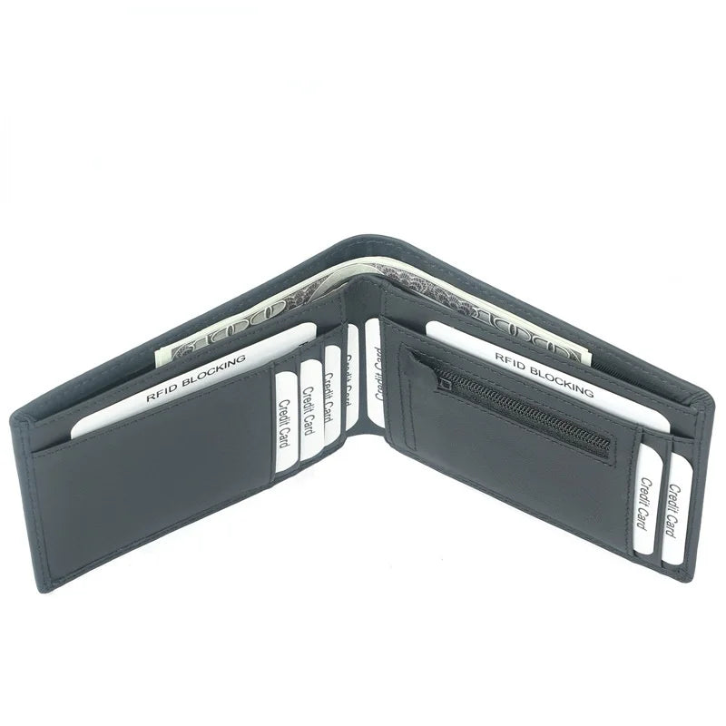 2021 New Men's Genuine Leather Wallet RFID Zipper Multi Card Slot Top Leather Short Wallet for Men Fashion Cowhide Male Purse