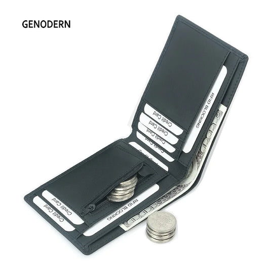 2021 New Men's Genuine Leather Wallet RFID Zipper Multi Card Slot Top Leather Short Wallet for Men Fashion Cowhide Male Purse