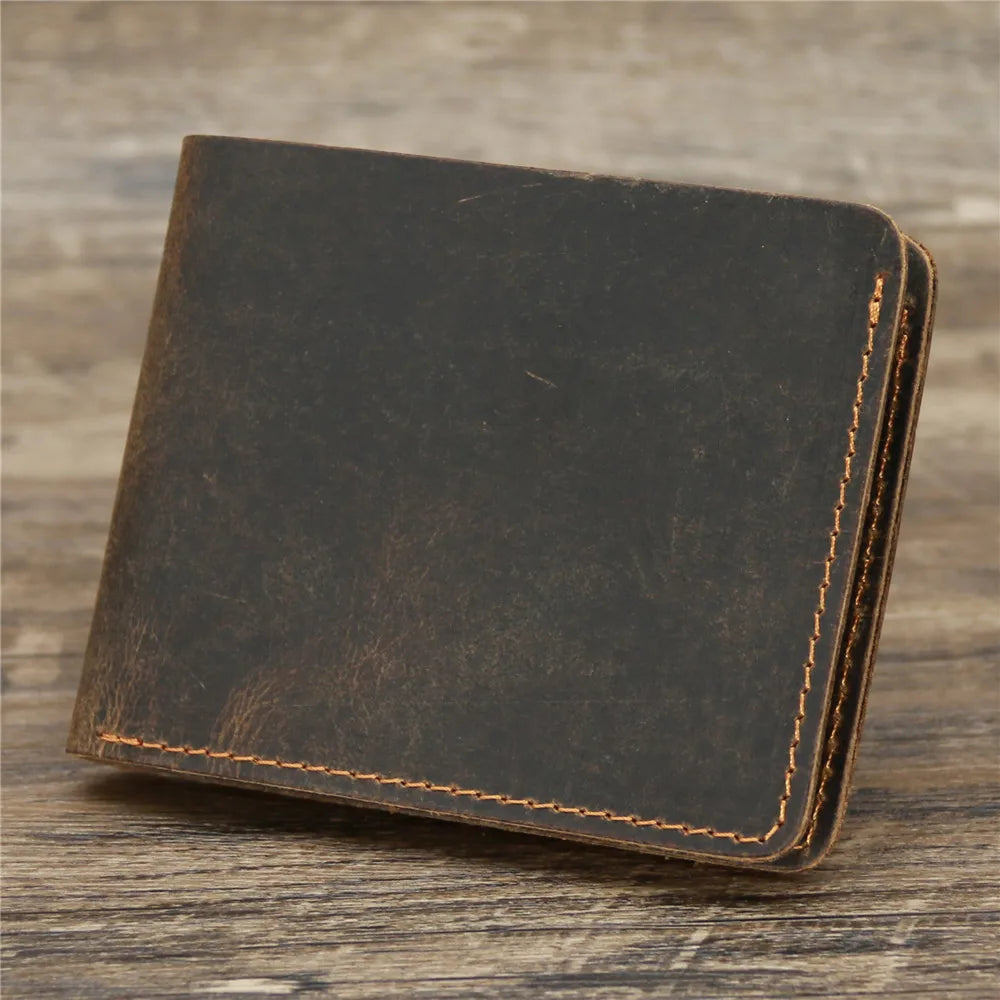 Men's Crazy Horse Leather Wallet, Genuine Leather Wallet, Card Bag, Simple Retro European and American Style, Mens Purse