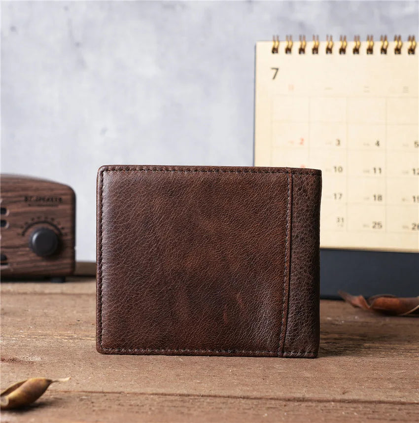Mens Wallet Slim Genuine Leather Rfid Bifold Wallets for Man Vintage Front Pocket Multi Card Holder Bag Money Clip ID Card Purse