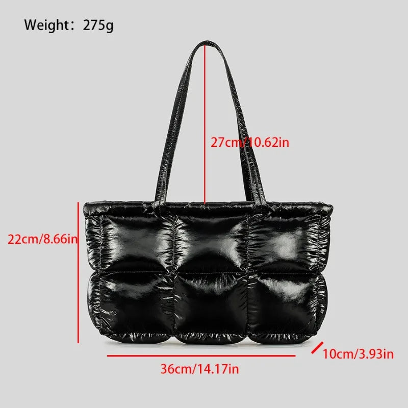 2025 New Winter Plaid Quilted Cotton-padded Large Capacity Shoulder Bag for Women Casual Nylon Down Cotton Soft Tote Bag
