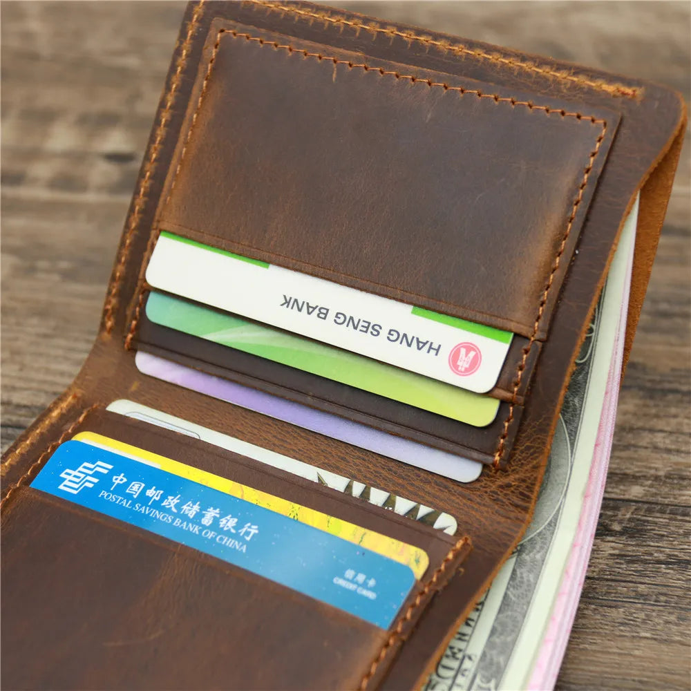 Men's Crazy Horse Leather Wallet, Genuine Leather Wallet, Card Bag, Simple Retro European and American Style, Mens Purse