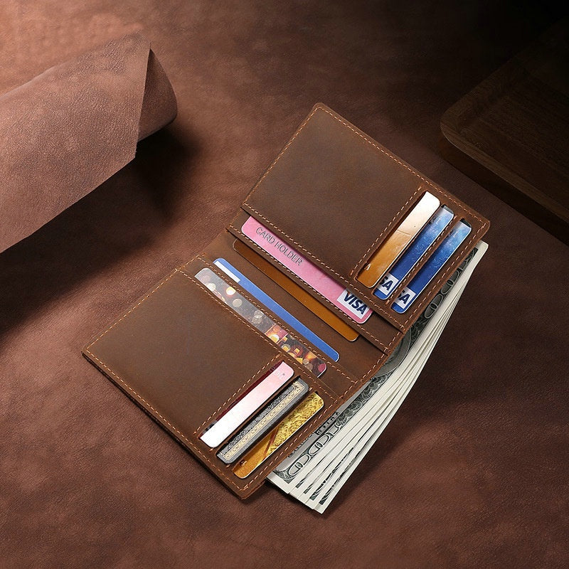 GENODERN Crazy Horse Leather Men's Wallet Vintage Cow Leather Wallet for Men Slim Male Purse