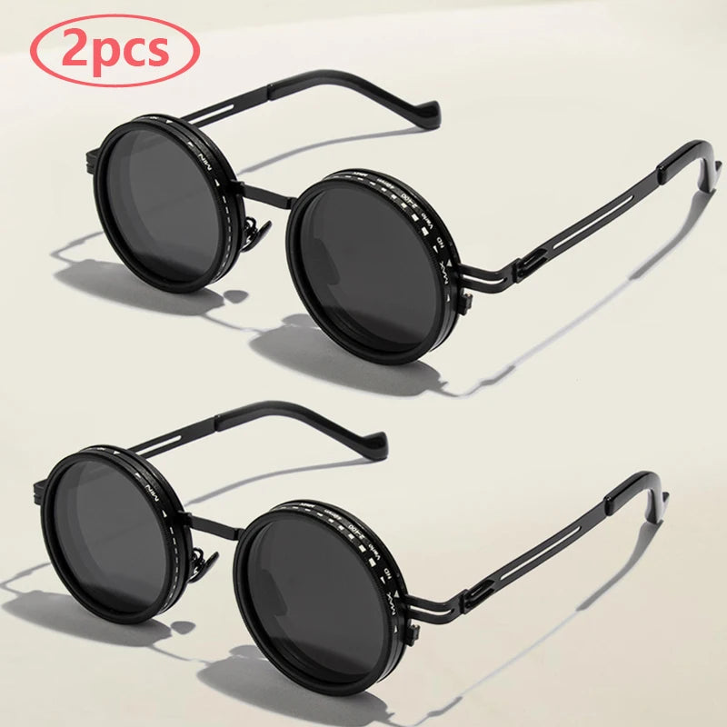 Polarized Round Sunglasses ND9 Adjustable Dimming Sun Glasses Men Women Retro Punk Men's Fishing Eyeglasses Outdoor Shades UV400