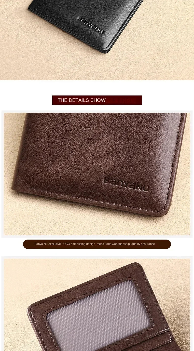 Men's Blue Money Bag Genuine Leather Rfid Wallet for Men Slim Vertical Wallets Black Thin Short ID Credit Card Holder Minimalist