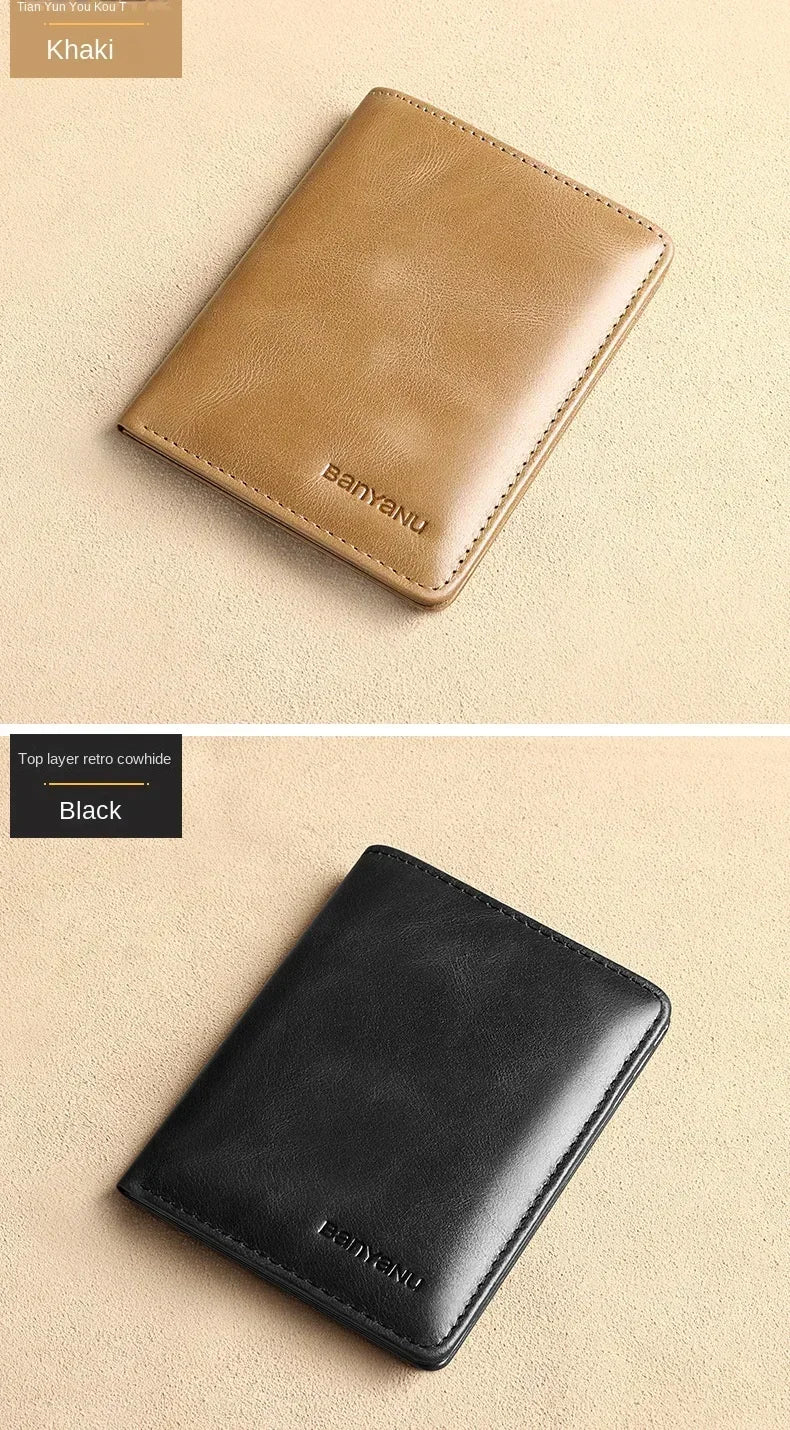 Men's Blue Money Bag Genuine Leather Rfid Wallet for Men Slim Vertical Wallets Black Thin Short ID Credit Card Holder Minimalist
