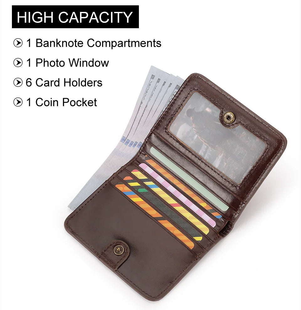 100% Genuine Leather Men's Wallet RFID Blocking Bifold Wallets with RFID Card Slots Thin Male Zipper Coin Purse Money Clip