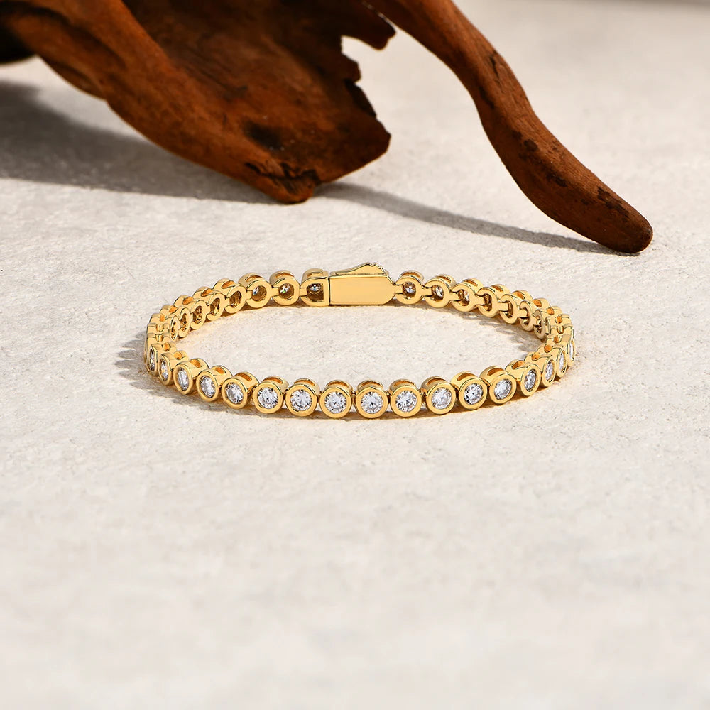 ATTAGEMS Round Cut 3mm Moissanite Tennis Bracelet 925 Sterling Silver Gold Plated Women Men's Bracelet Engagement Luxury Jewelry