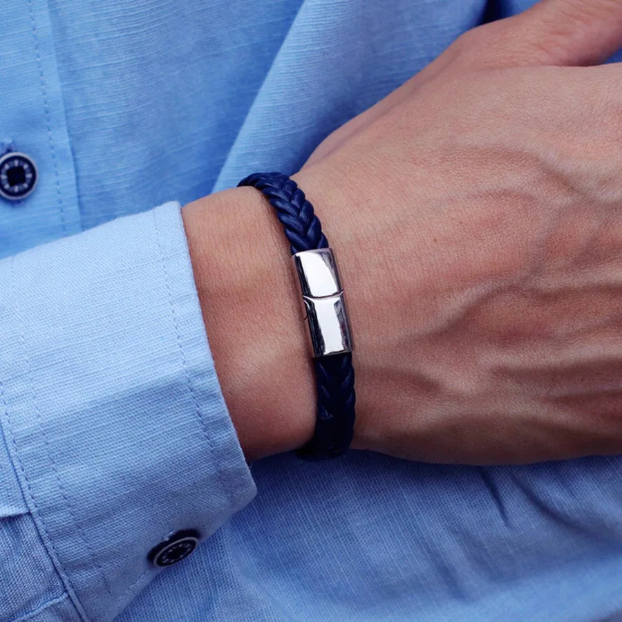 Unique Men Leather Bracelet Stainless Steel Detachable Buckle Hiphop Wrap Braclet Bangle Gifts For Him Leisure Pulseira Joias