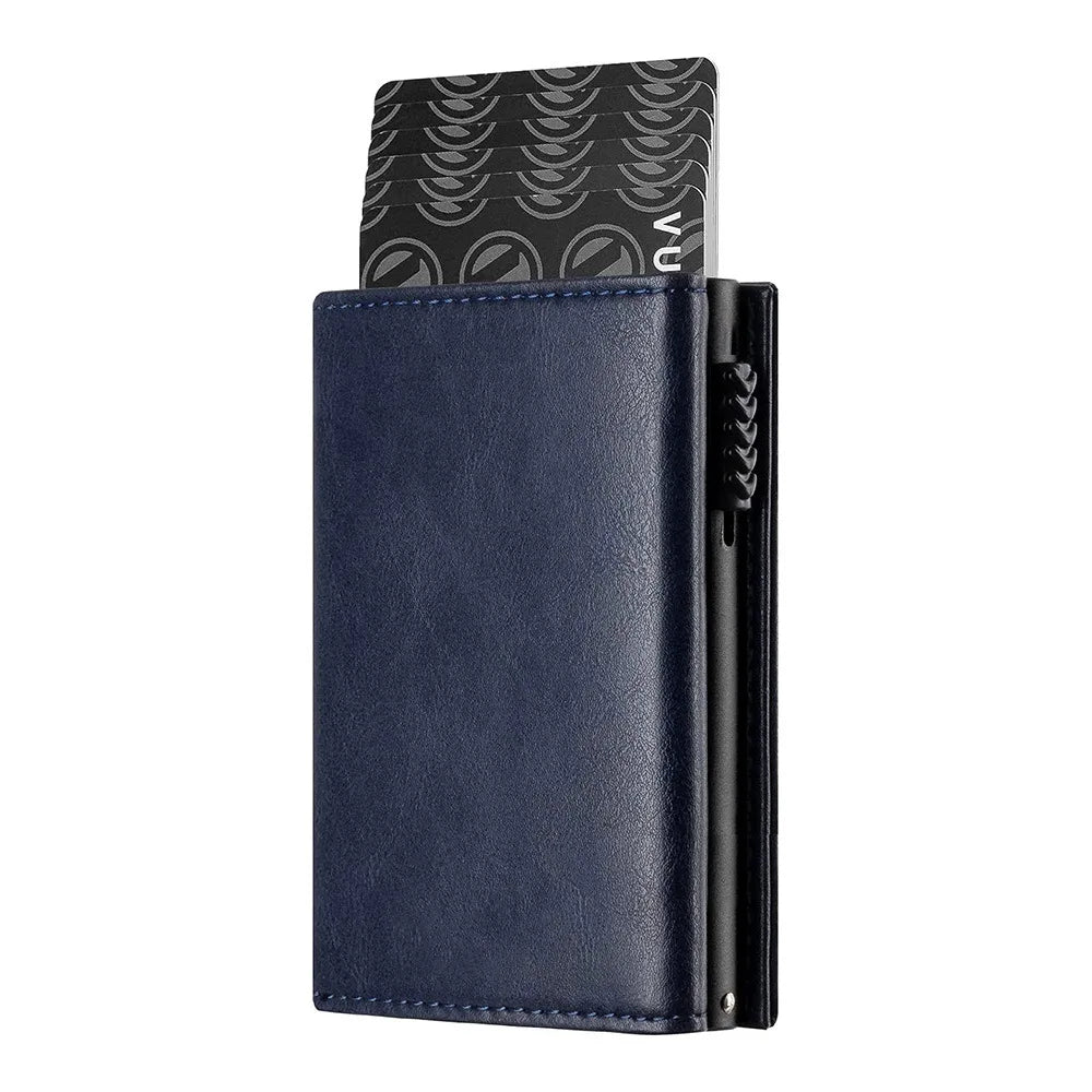 Men Card Holder with Money Pocket PU Leather Pop Up Minimalist Wallet RFID Blocking Slim Metal Bank Card Case