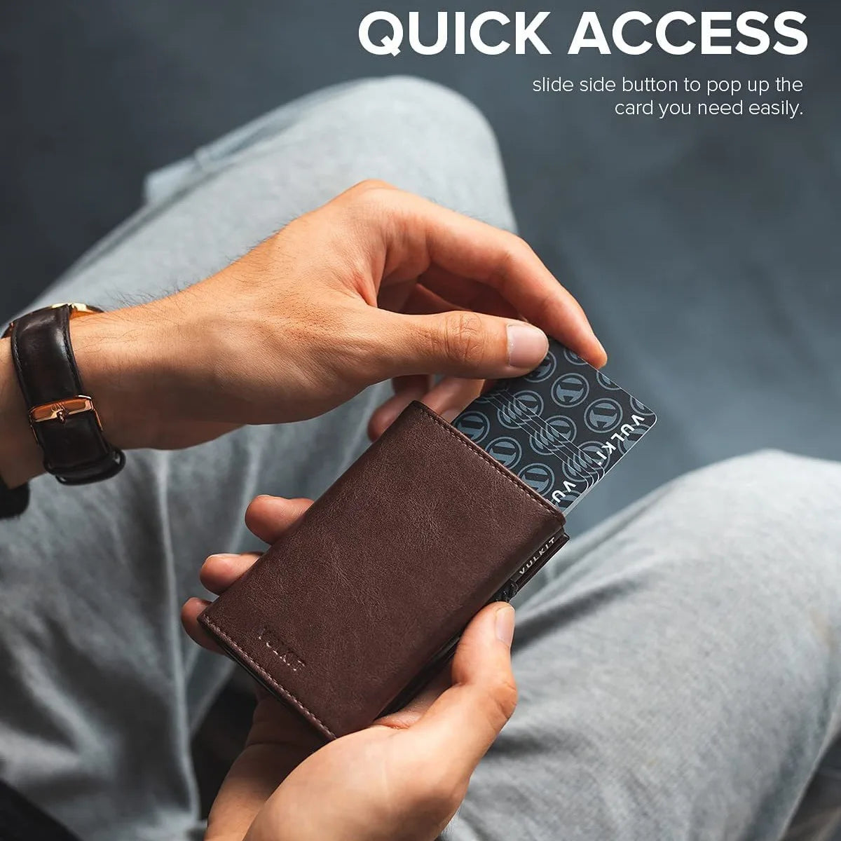 Men Card Holder with Money Pocket PU Leather Pop Up Minimalist Wallet RFID Blocking Slim Metal Bank Card Case