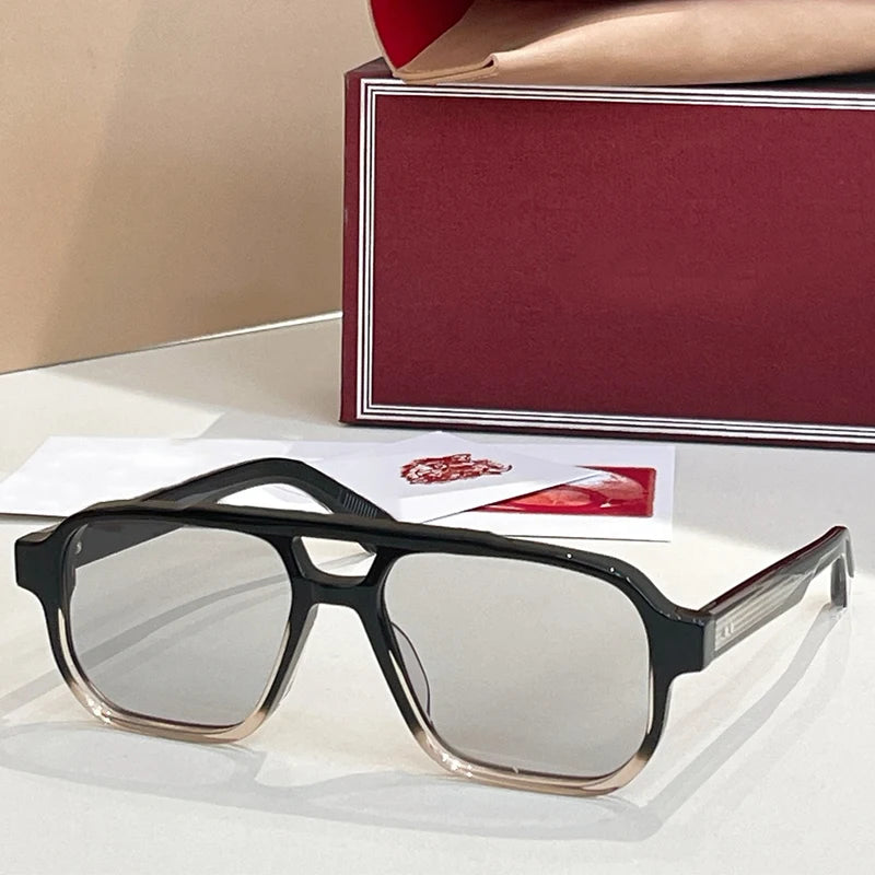 JMM EVANS Rectangle Double Bridge Acetate Gradient Sunglasses Uv400 Men and Women Polychromatic Handmade Classical Eyewear