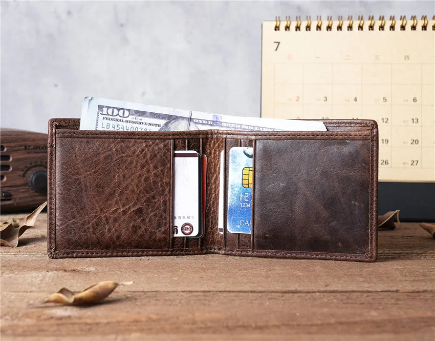 Mens Wallet Slim Genuine Leather Rfid Bifold Wallets for Man Vintage Front Pocket Multi Card Holder Bag Money Clip ID Card Purse