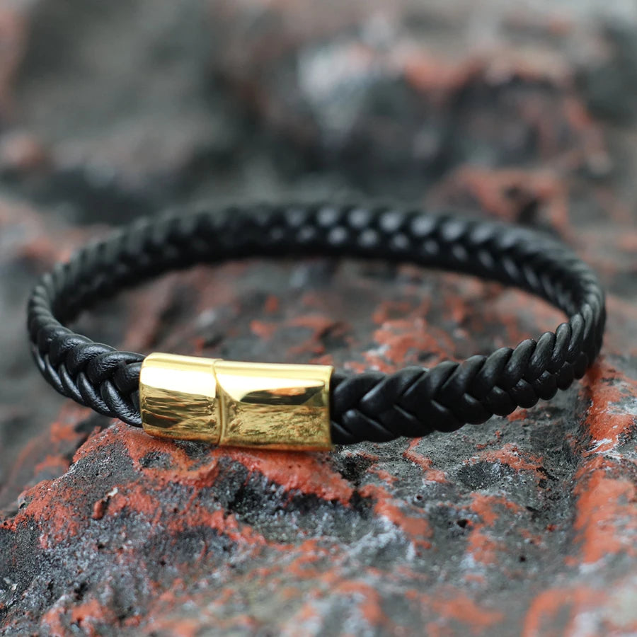 Unique Men Leather Bracelet Stainless Steel Detachable Buckle Hiphop Wrap Braclet Bangle Gifts For Him Leisure Pulseira Joias