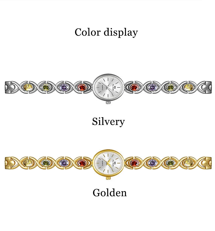 Women's Oval Rainbow Gem Light Luxury Wristwatch Fashion Elegant Waterproof Bracelet Watch Exquisite Small Clock Reloj V43