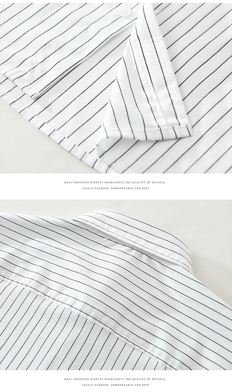 2025 Autumn New Fresh Striped 100% Cotton Long Sleeve Shirt for Men Clothing Comfort Turn-down Collar Tops CM7629