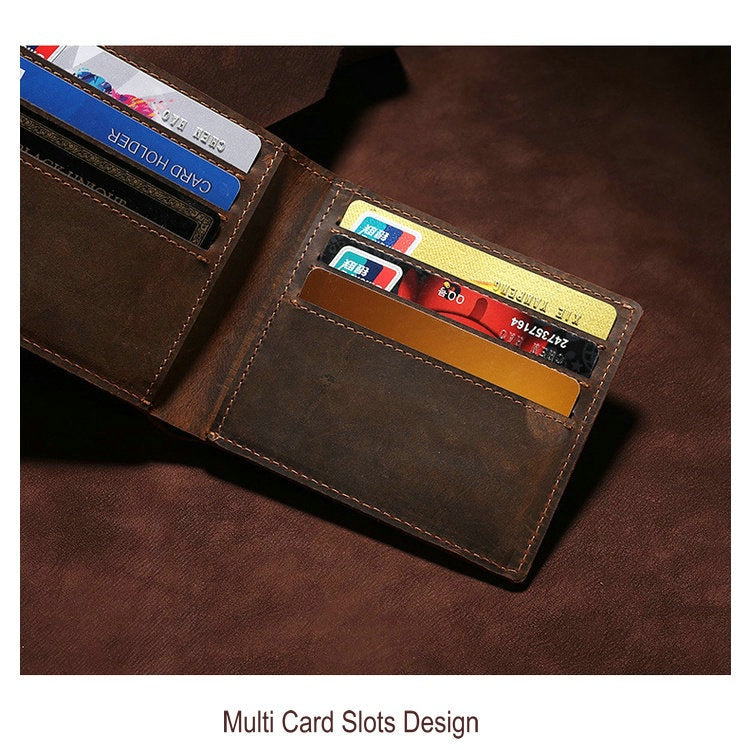 GENODERN Crazy Horse Leather Men's Wallet Vintage Cow Leather Wallet for Men Slim Male Purse