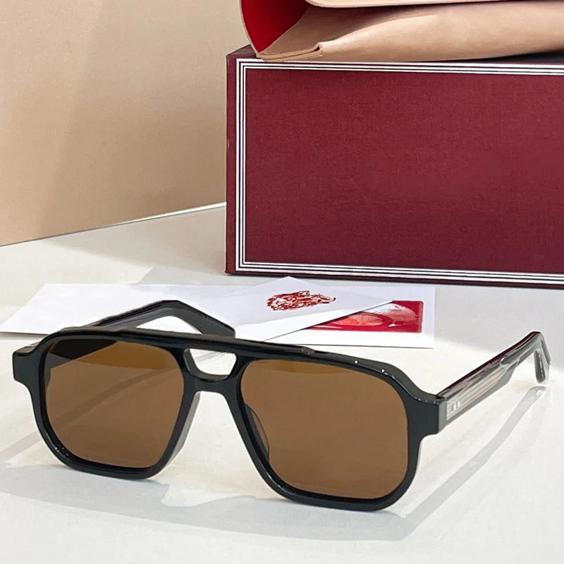 JMM EVANS Rectangle Double Bridge Acetate Gradient Sunglasses Uv400 Men and Women Polychromatic Handmade Classical Eyewear