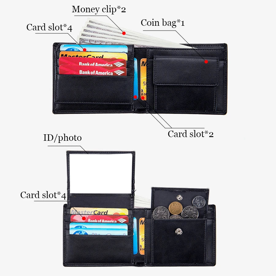 Men's leather wallet RFID Cowhide genuine leather wallet multi-function credit card holder