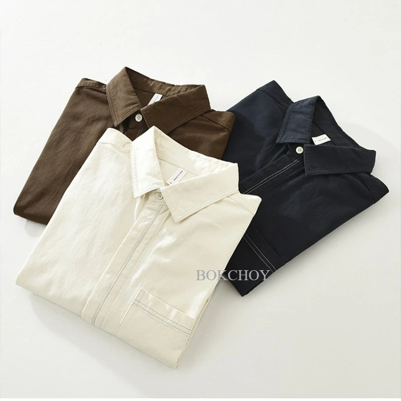 2025 Autumn New Casual Cargo Soft Cotton Long Sleeve Shirt for Men Clothing Versatile Streetwear CM7686