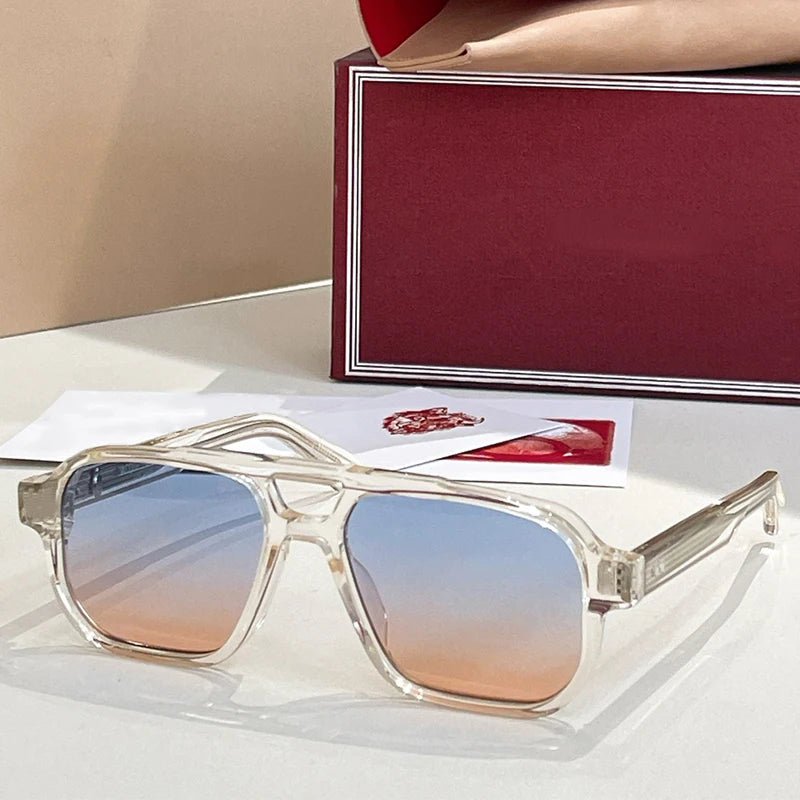 JMM EVANS Rectangle Double Bridge Acetate Gradient Sunglasses Uv400 Men and Women Polychromatic Handmade Classical Eyewear