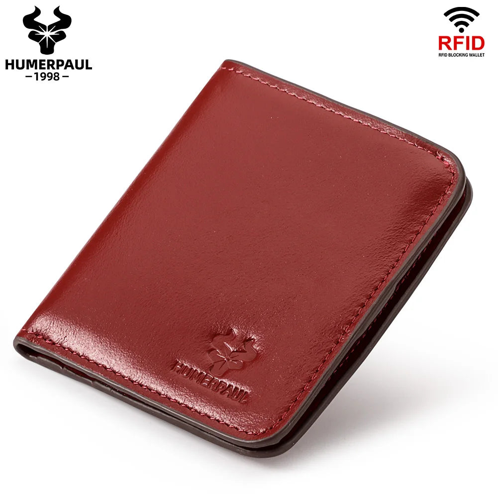 100% Genuine Leather Men's Wallet RFID Blocking Bifold Wallets with RFID Card Slots Thin Male Zipper Coin Purse Money Clip