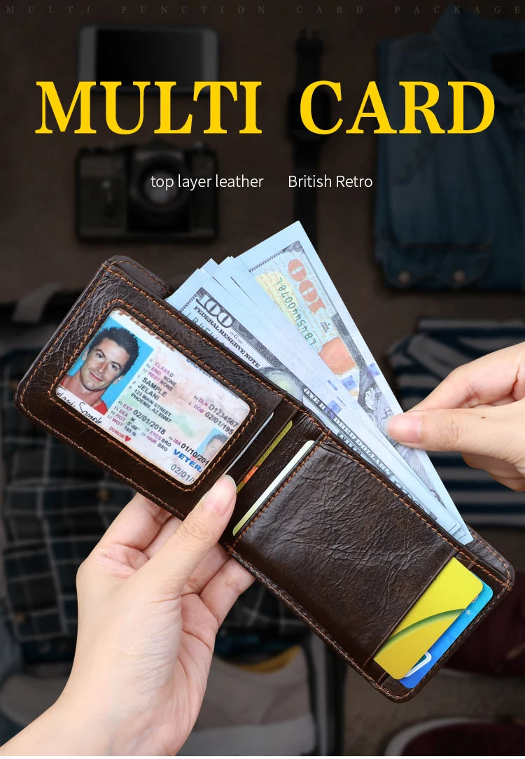 Genuine leather Men's Wallet Small Money Purses Mini Wallets Short Ultra-thin Wallet Bank Card Package Small Purse Wallet