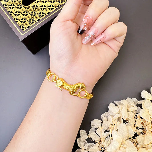 Luxury 24K 9999 Pure Gold real gold Ping An Tiger Handset Bracelet Women's Light Luxury Bamboo Bracelet