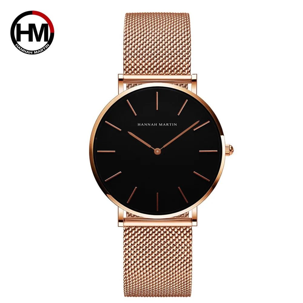 2023 New Women Bracelet Watch 1 Set Japan Quartz Movement Simple Rose Gold Stainless Steel Mesh Student Watches Relogio Feminino