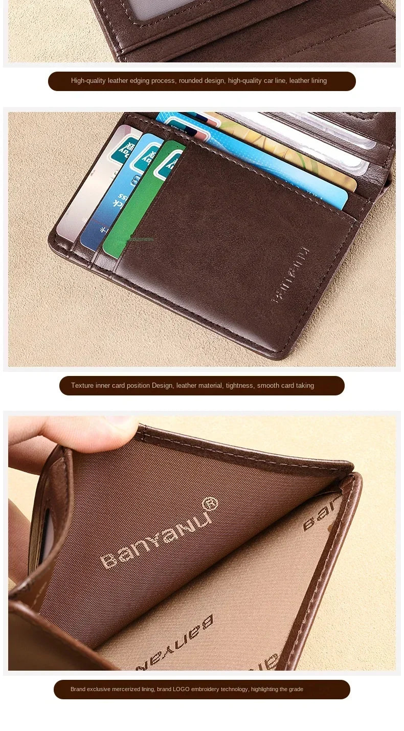 Men's Blue Money Bag Genuine Leather Rfid Wallet for Men Slim Vertical Wallets Black Thin Short ID Credit Card Holder Minimalist