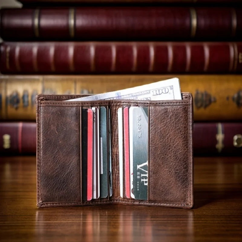 Mens Wallet Slim Genuine Leather Rfid Bifold Wallets for Man Vintage Front Pocket Multi Card Holder Bag Money Clip ID Card Purse