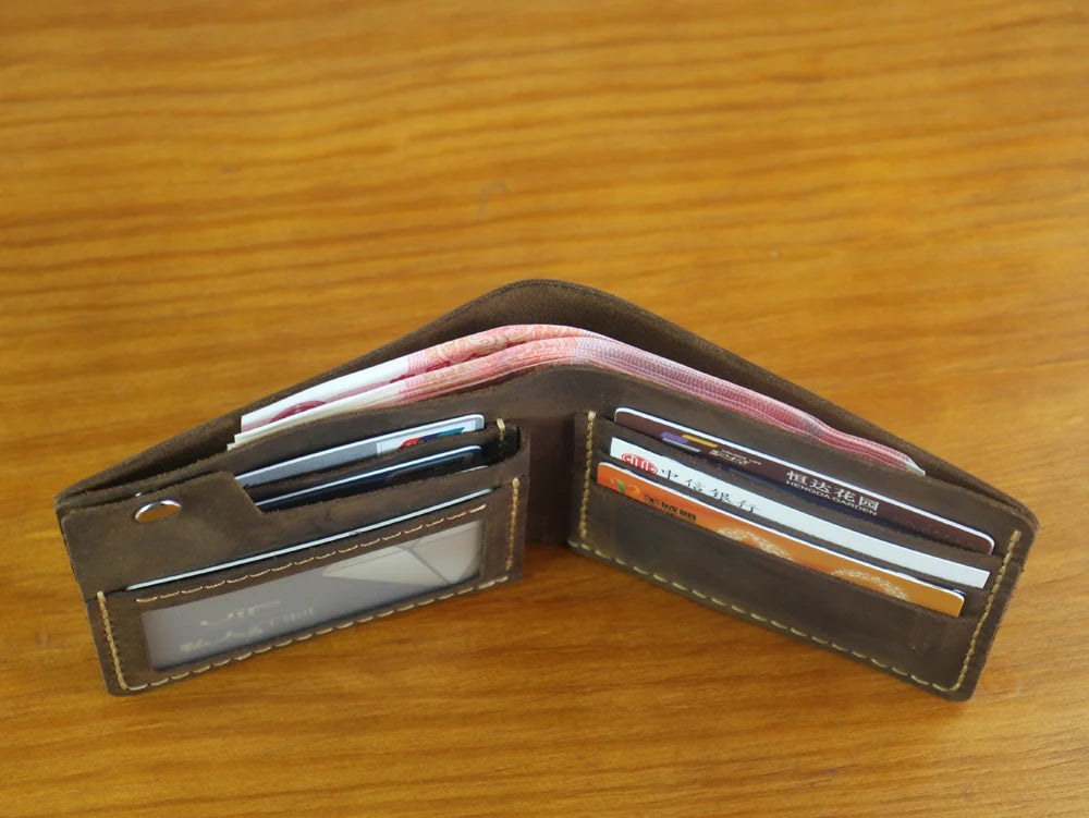 High Class Handmade Crazy Horse Genuine Leather Men's Wallet Purse Male Money Bag Short Multi-Card Wallet Money Clips MC-309