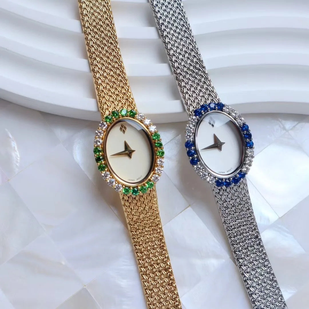 Women Watch for Girls Quartz Reloj Mujer Sliver Gold Diamond Orologio Ladies Vintage Oval Wristwatch Stainless Steel Band Clock