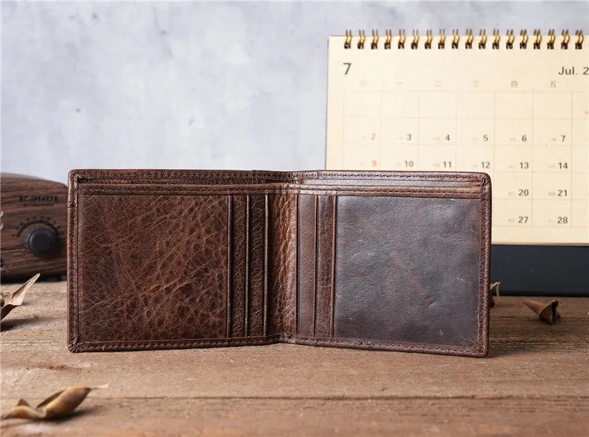 Mens Wallet Slim Genuine Leather Rfid Bifold Wallets for Man Vintage Front Pocket Multi Card Holder Bag Money Clip ID Card Purse