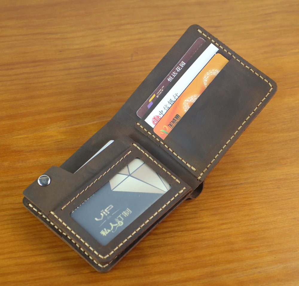 High Class Handmade Crazy Horse Genuine Leather Men's Wallet Purse Male Money Bag Short Multi-Card Wallet Money Clips MC-309