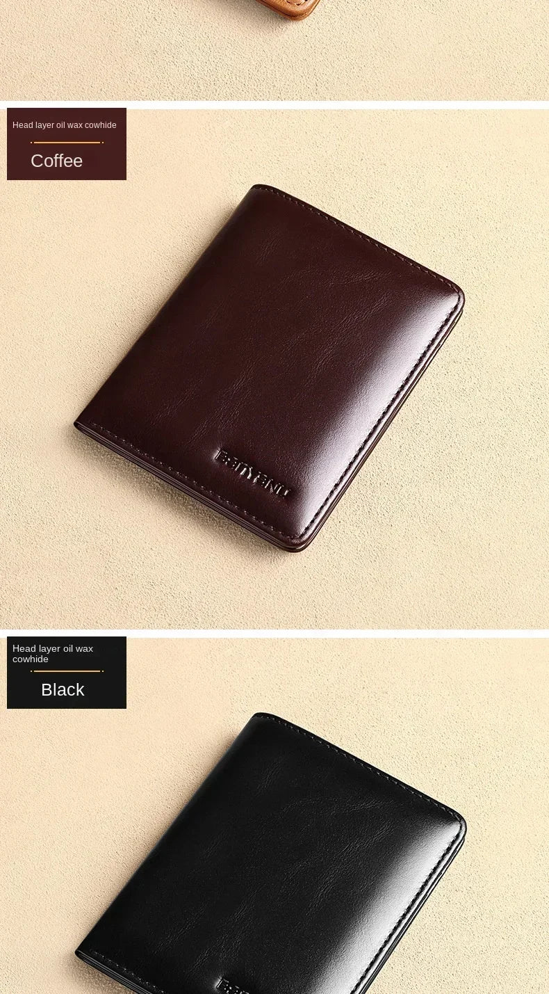 Men's Blue Money Bag Genuine Leather Rfid Wallet for Men Slim Vertical Wallets Black Thin Short ID Credit Card Holder Minimalist